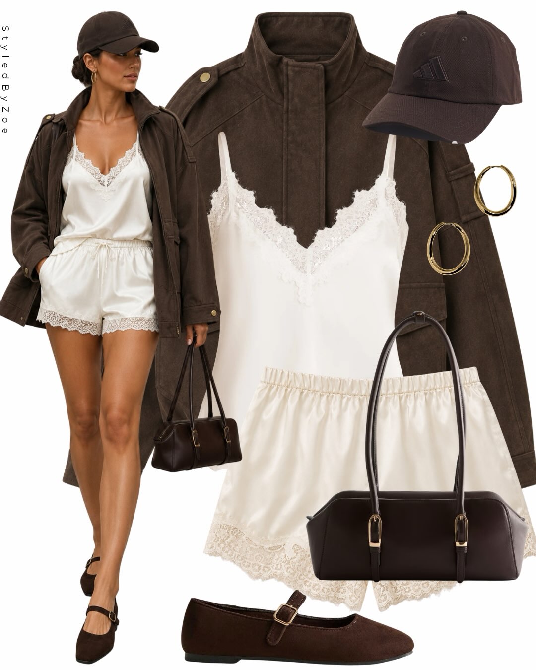 A Chocolate Brown Jacket with Lace-Trimmed Separates