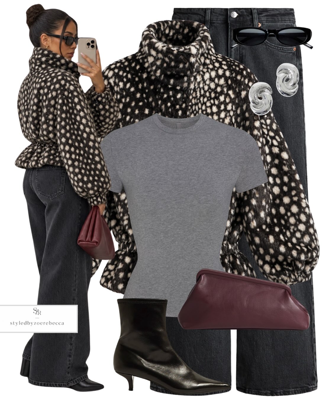 A Textured Black-and-White Jacket with Dark Denim